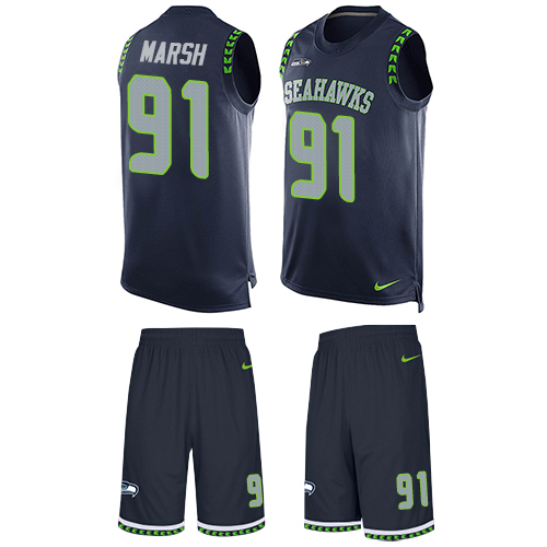 Men's Limited Cassius Marsh Nike Jersey Navy Blue - #91 Tank Top Suit NFL Seattle Seahawks